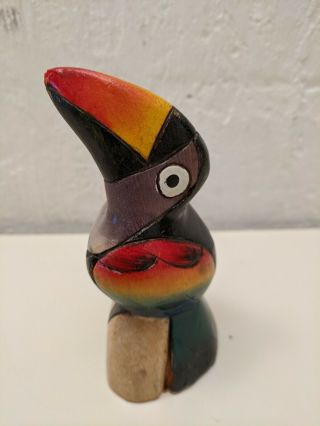 Vintage Hand Carved 4.  75 " Balsa Wood Toucan Figurine Tropical Parrot Kon Tiki