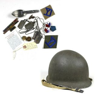 M1 Helmet Fs Fb 26th Infantry Division Yd Dog Tags Ribbons Grouping Eto