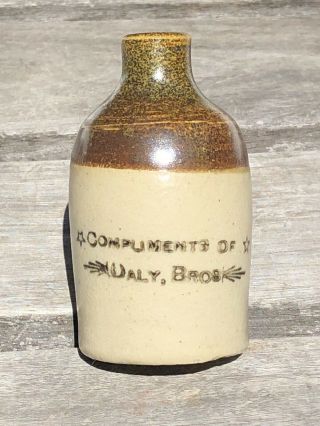 “compliments Daly Bros” - Mini Stoneware Advertising Jug - Ex Cond