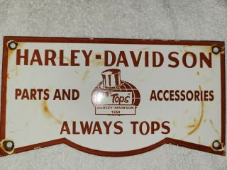 Harley Davidson Porcelain Sign Parts Accessories Always Tops Dealer 1958 Indian