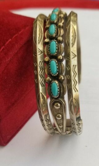Vintage Native American Navajo Nickel Silver Snake Eye Turquoise Cuff Bracelet