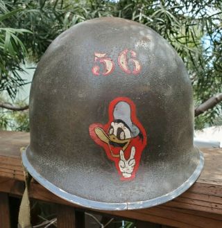 Us Army Painted M1 Fixed Bale Front Seam Steel Helmet Ww2 Wwii Korean Wars