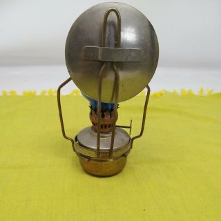 VINTAGE MINIATURE OIL LAMP WALL MOUNTED WITH REFLECTOR AND BLUE GLASS CHIMNEY 3