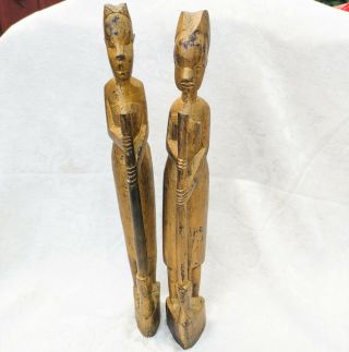 Vintage Carved Wood African Couple Figurines 14 " Tribal Art Hand Carved Africa