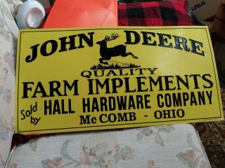 John Deere Quality Farm Implements Tractor Gas Oil 24 " Embossed Metal Sign