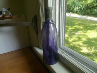1880s Amethyst Hand Blown Drugstore Soda Fountain Syrup Bottle With Metal Cap