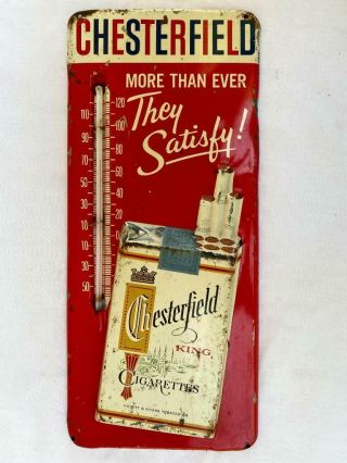 Vintage Chesterfield Cigarettes Advertising Painted 3d Tin Thermometer 13 " Long