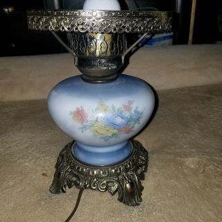 Vintage Accurate Cast 3 Way Hurricane Gwtw Blue Lamp W/roses No Lamp Shade