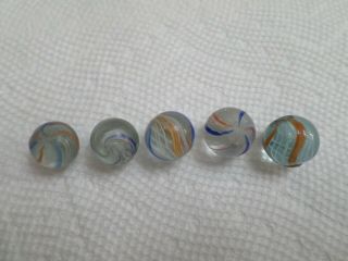 5 Small German Handmade Marbles 1/2 " And 9/16 "
