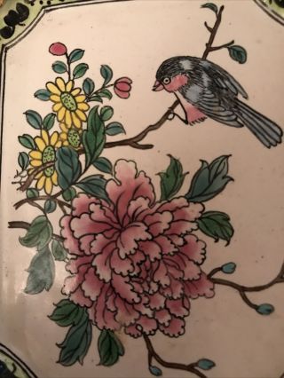 Small Vintage Chinese Enamel Trinket Dish Jewelry Tray Hand Painted Blossom Bird 2