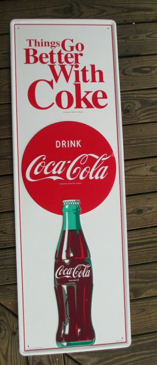 Coca - Cola Tall 53 Inch Embossed Steel Sign Disc Contour Bottle Things Go Better