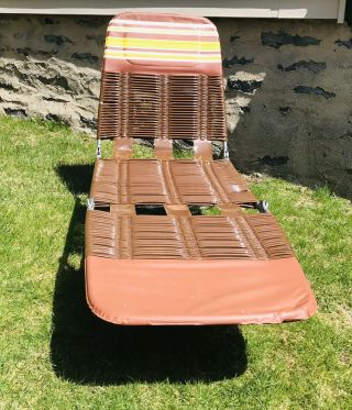 Vintage Folding Aluminum Chaise Lounger Lawn Beach Pool Chair Vinyl Pvc Tubing