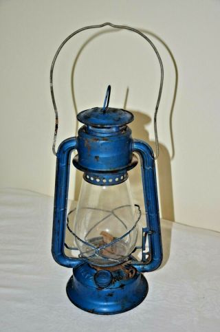 Vintage Dietz No.  20 Junior Blue Metal Lantern Kerosene Oil Camping