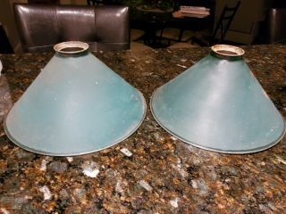 Antique early 1900 ' s green Metal Celing Light Shade 2