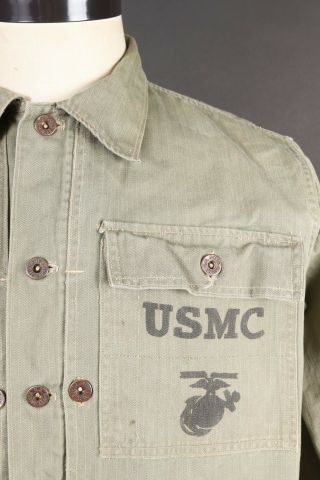 Vtg Wwii Usmc Marine Corps Hbt P - 44 Fatigue Combat Jacket Usa Mens Size 40