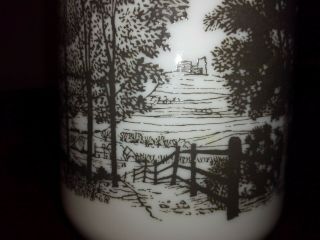 Milk Glass Light Cover Shade With Silhouette Scene Of Waterside.  Rare Cool