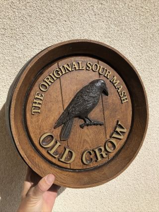 1960s Vintage Old Crow Bourbon American Whiskey Sign - Barrel Wall Ad Display