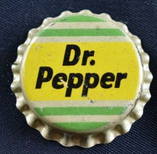 Rare Vintage Dr.  Pepper Bottle Cap Yellow Green Striped Cork Line