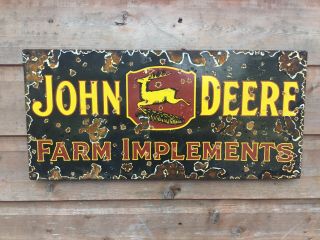 John Deere Tractor Farm Agricultural Stockist Sign Heavy Metal Enamel Man Cave