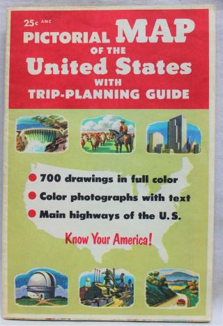 Pictorial Trip Planning Map Of The United States 1950s General Drafting Company
