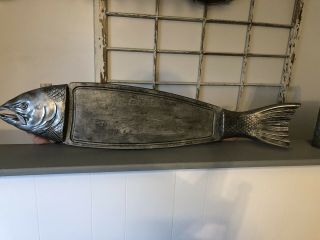 Vintage Wood & Metal 35 " Salmon Fish Serving Tray Cutting Board Turned Wall Art