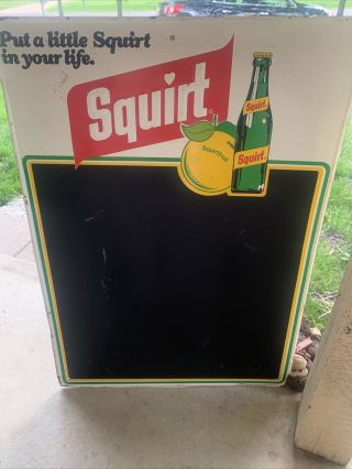 Vtg 1977 Squirt Soda Pop Embossed Chalkboard Menu Board Ad Sign 28” X 19.  5”