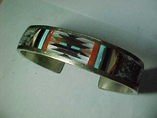 Vintage Zuni Native Sterling Multi Stones Cuff Bracelet Signed C.  Dishta Repair