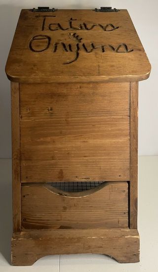 Vintage Wood Potato And Onion Storage Bin Box Taters & Onyuns 24h X 14d X 12w