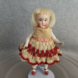 7 " Antique All Bisque German Dollhouse Doll With Single Strap Shoes