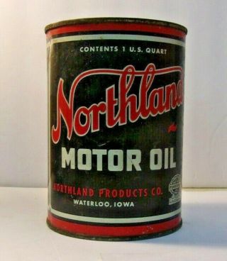 1950’s Northland 1 Quart Metal Motor Oil Can - Gas & Oil Metal Can