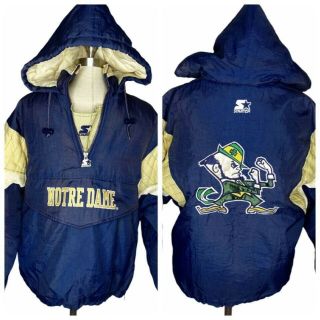 Starter | Vtg Notre Dame Fighting Irish Logo Spell Out Windbreaker Pullover Hood