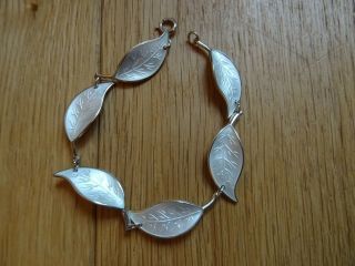 Vintage David Andersen Sterling Silver White Enamel Leaves Bracelet Norway Da