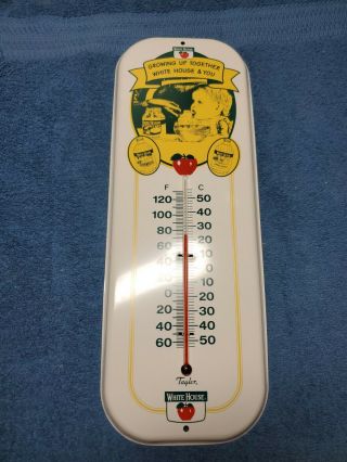 Nos Taylor White House Apple Metal Tin Lithograph Thermometer 16 "