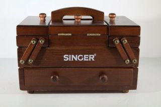 Vintage Singer Small Wooden Sewing Chest / Storage Box /accordion Style Fold - Out