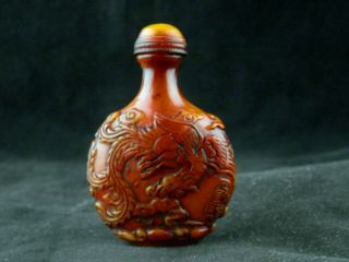 Unusual Chinese Beeswax Hand Carved Dragon/phoenix Snuff Bottle Jj016
