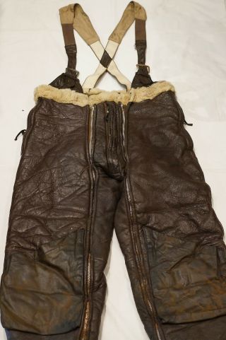 Ww2 Us Navy Usn M - 446a Fleece Lined Leather Flying Pants Winter Trousers