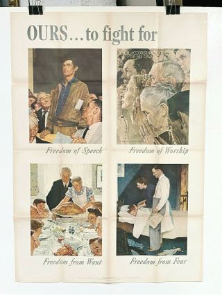 1943 Norman Rockwell Four Freedoms,  All Images On One Poster,  Scarce