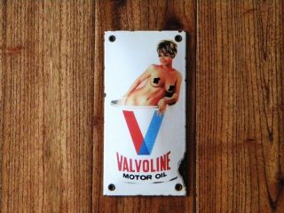 Vintage Valvoline Motor Oil Porcelain Sign Girl Lubricants Pump Gas Can Station