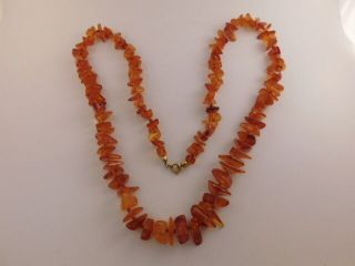 VINTAGE BALTIC POLISHED AMBER NUGGET BEAD NECKLACE 26 