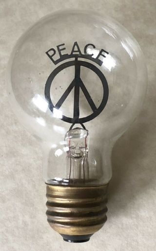 Vintage 1960 - 70s Peace Sign Filament Light Bulb Retro Groovy Flower Power