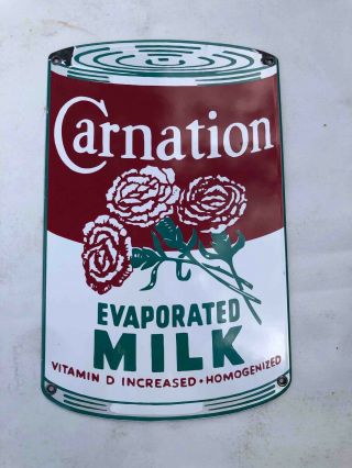 Die Cut Porcelain Carnation Evaporated Milk Can Advertising Sign