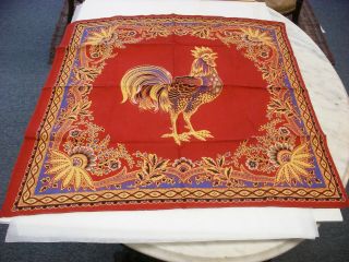 Vintage Rooster Chicken Printed Fabric Scarf Bandana Or Wall Hanging 24 " X 24 "