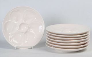 Set Of 8 Vintage Knobler White Porcelain 9 " Oyster Plates Japan