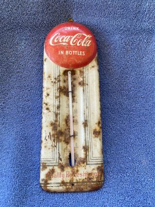 Ac) Vintage Coca Cola Thermometer Drink In Bottles Button Sign Sign Coke
