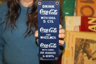 Coca Cola 5c Soda Pop Vending Machine Gas Oil Porcelain Metal Sign