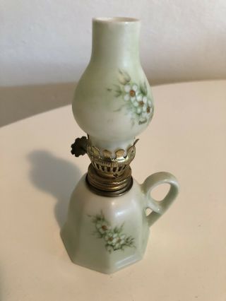 Vintage Mini Oil Lamp Hand Painted Flowers 4.  5”