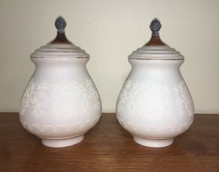 Pair Vintage Mid Century Hollywood Regency Frosted Glass Globes 11 5/8 " With 4 "