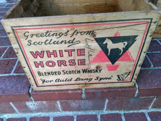 Rare Antique White Horse Scotch Whiskey Wood Crate Glasgow Greenwich Ct York