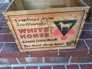 Rare ANTIQUE WHITE HORSE SCOTCH WHISKEY WOOD CRATE GLASGOW Greenwich CT York 2
