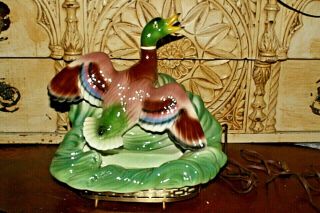 Vintage Mid - Century Ceramic Mallard Duck Tv Lamp Planter